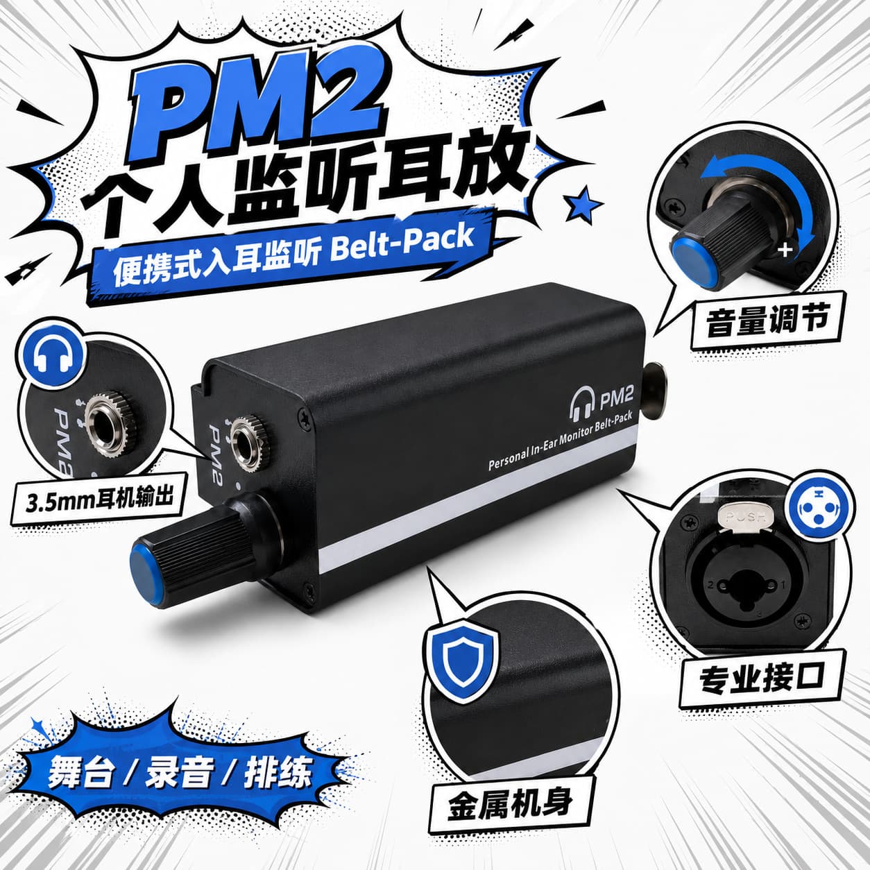 Portable In-Ear Monitor Headphone Amplifier XLR/6.35 Signal Input Stereo Headphone Converter