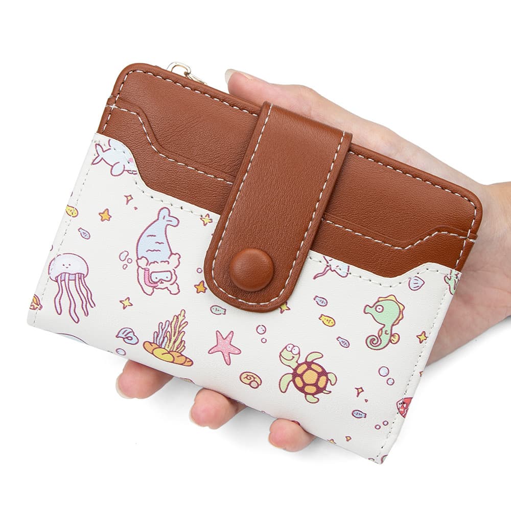 Short Animal Print Wallet Two-Fold Multi-Function Large Capacity Zipper Women's Organizer Card Holder Cartoon Wallet