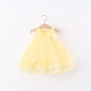 Summer New Arrival Kids Clothing Wholesale Pearl Big Flower Hem Ruffle Girls Korean Style Dress Dropshipping