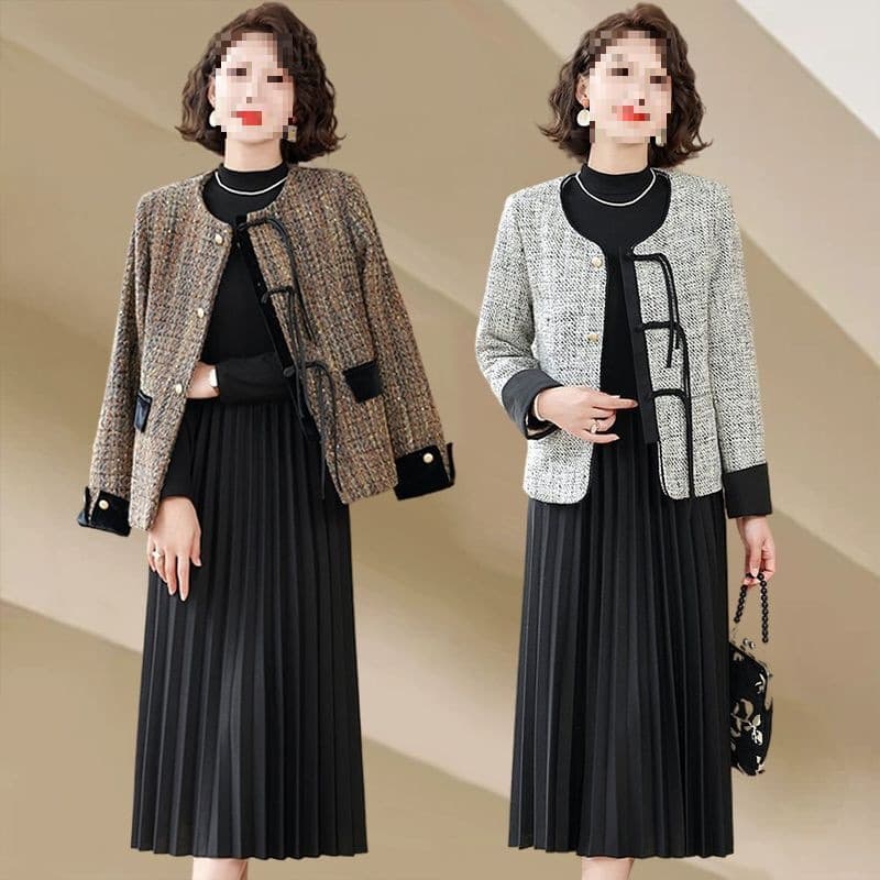 Chinese Style Mother Autumn Dress Set Elegant Plus Size Noble Middle-aged and Elderly Women New Chinese Style Jacket Two-Piece Set