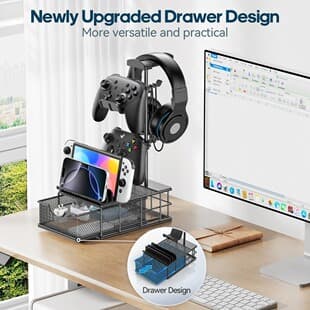 Headphone Stand with Drawer Headset & Controller Holder for