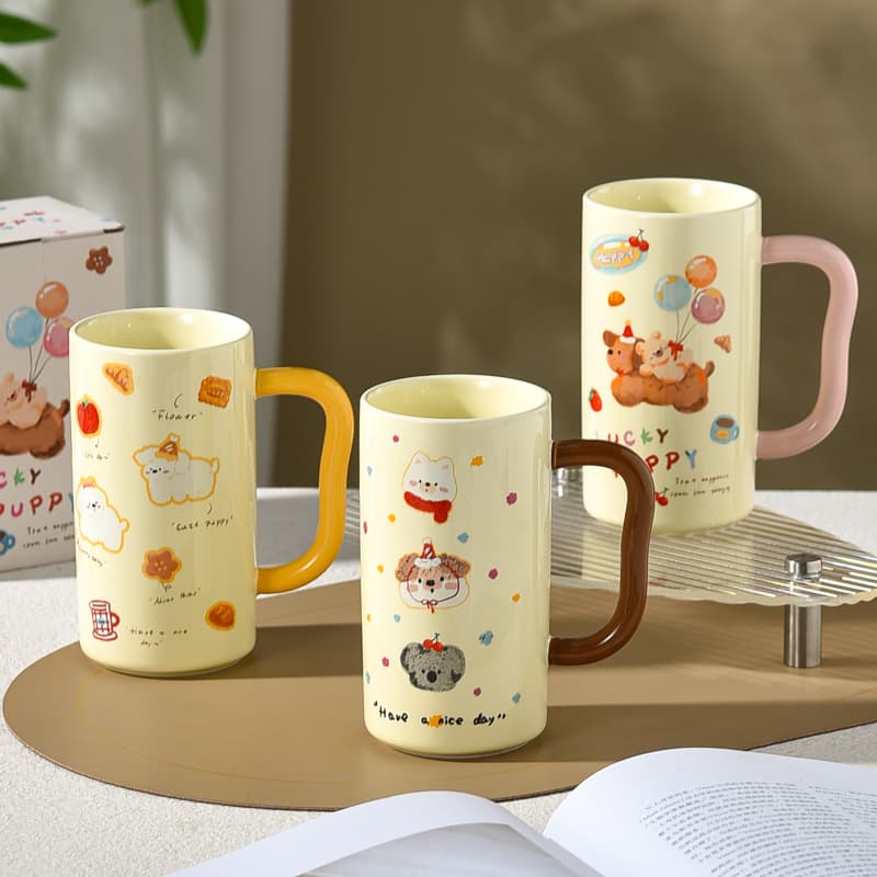 Cute Happy Dog Straight Mug Creative Personality Lidless Mug High Appearance Large Capacity Ceramic Drinking Cup for Women