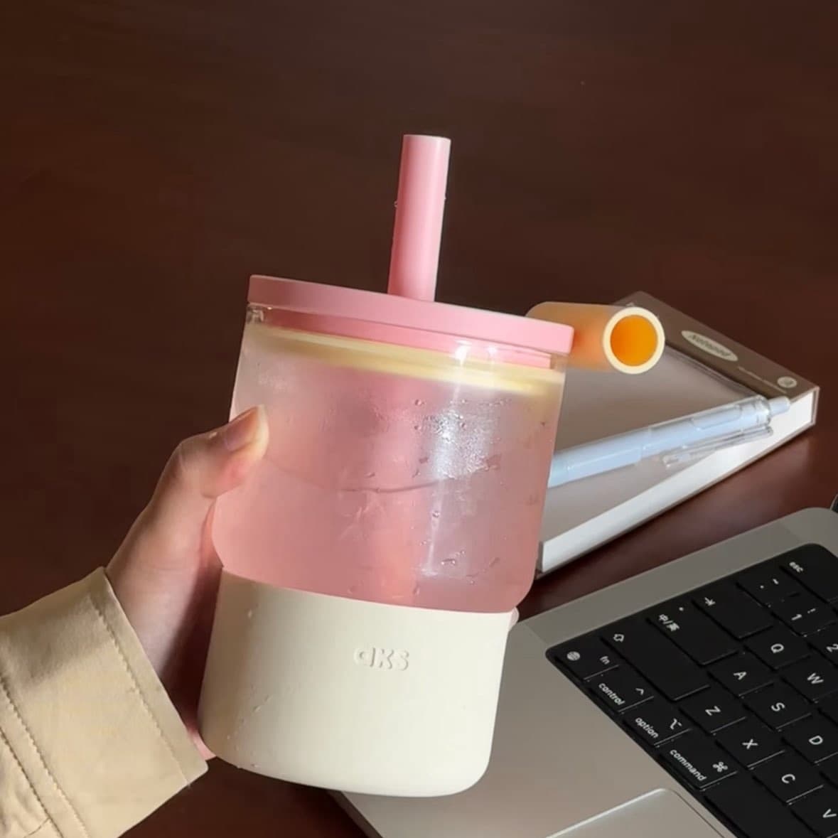 AKS Summer Straw Glass Cup for Men and Women Students, Stylish Portable Cute Simple Girl's Tea Water Cup