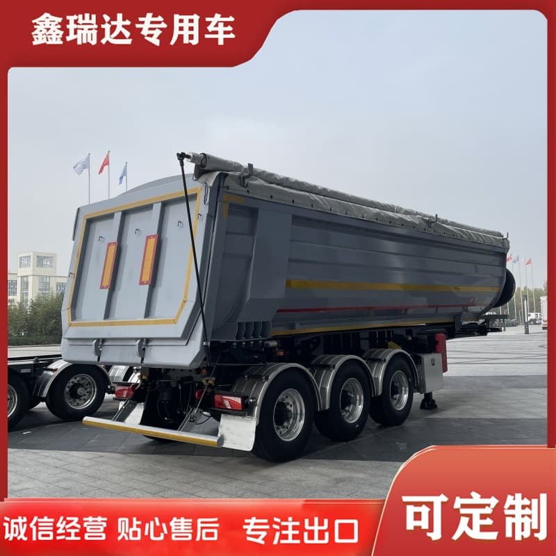 4-axle hydraulic dump trailer tipper truck, hydraulic cylinder tipping dump trailer, U-shaped tipping semi-trailer