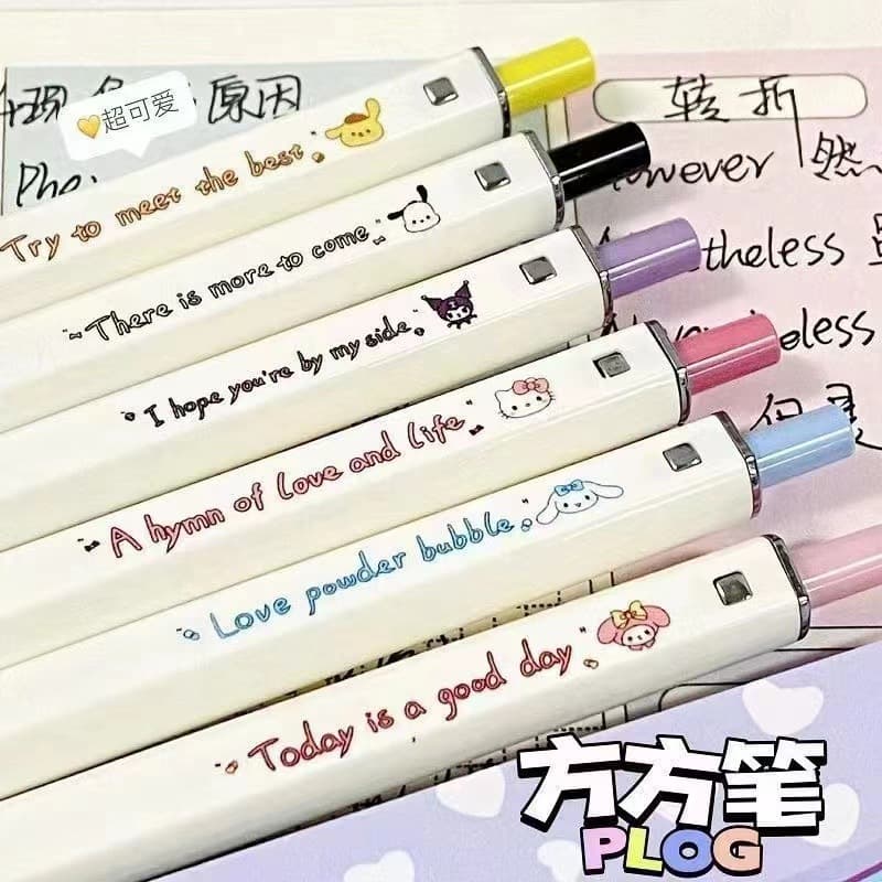 High Yan Value Square Pen Press Pen Cartoon Gel Pen Student Large Capacity Black Pen Learning Stationery Office Sign Pen