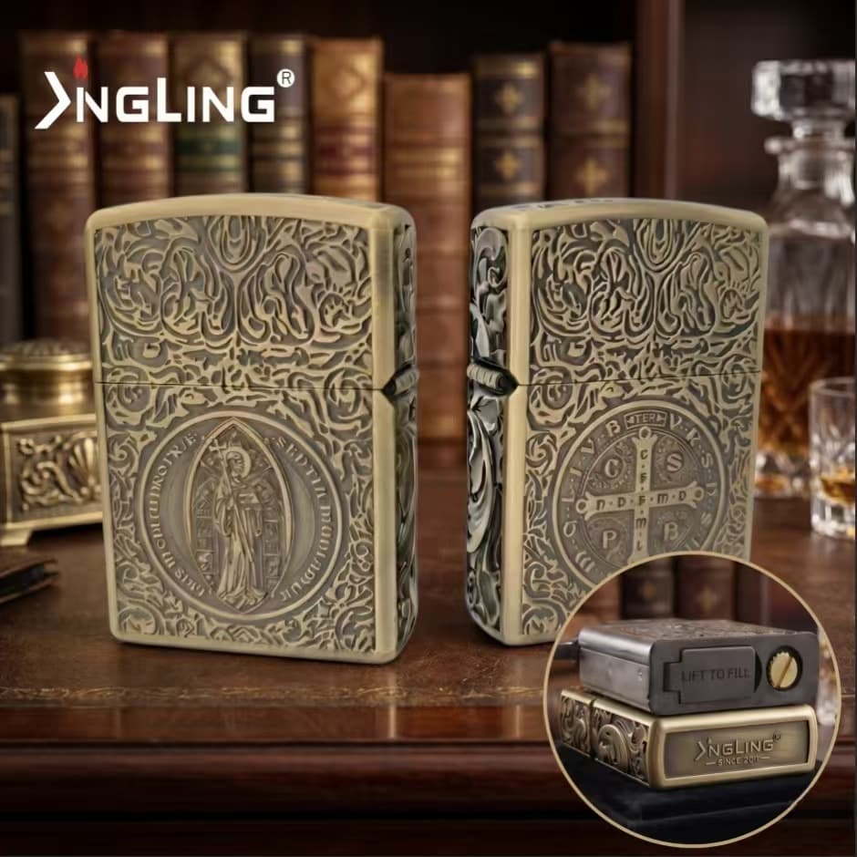Retro bronze embossed kerosene lighter windproof metal men's gift creative personalized light luxury lighter