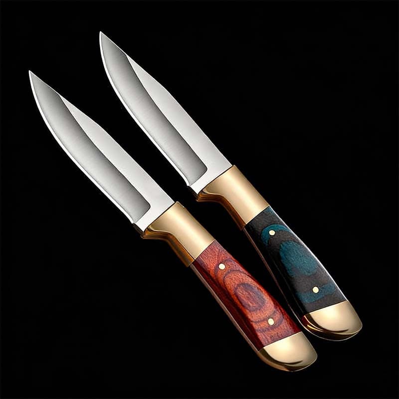 Home Wood Grain Fruit Knife Meat Knife Small Knife Stainless Steel Peeling Knife with Leather Sheath Cutting Meat Tool Mongolian Hand-Held Knife