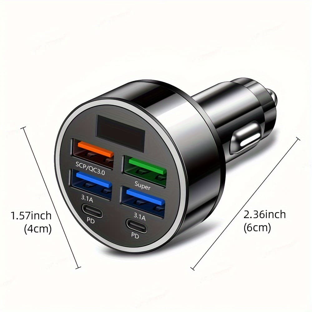 R 4172026 New Cross-Border Drop Shipping 6-Port 40W Digital Display Car Phone Fast Charger
