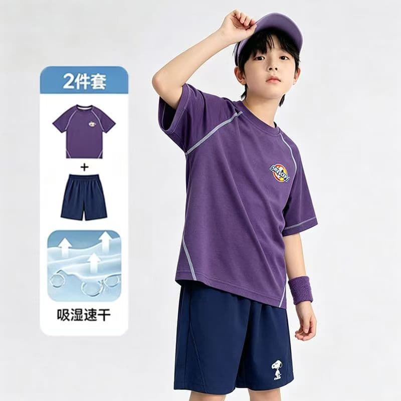 Snoopy boys summer quick-drying suit new short-sleeved shorts sports summer clothes children's ice silk clothes two-piece set