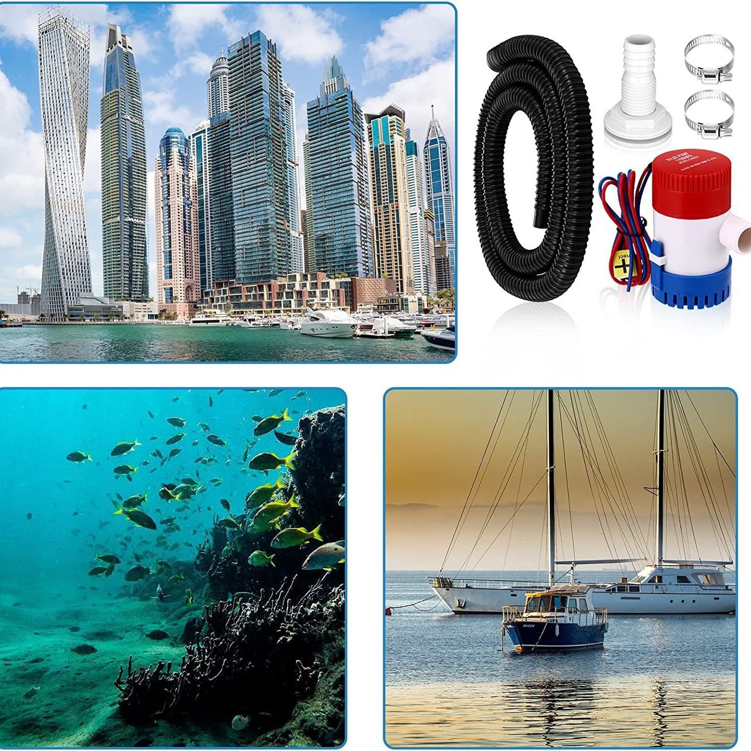 5-piece bilge pump piping kit, electric 12v bilge pump, PVC bilge pump hose