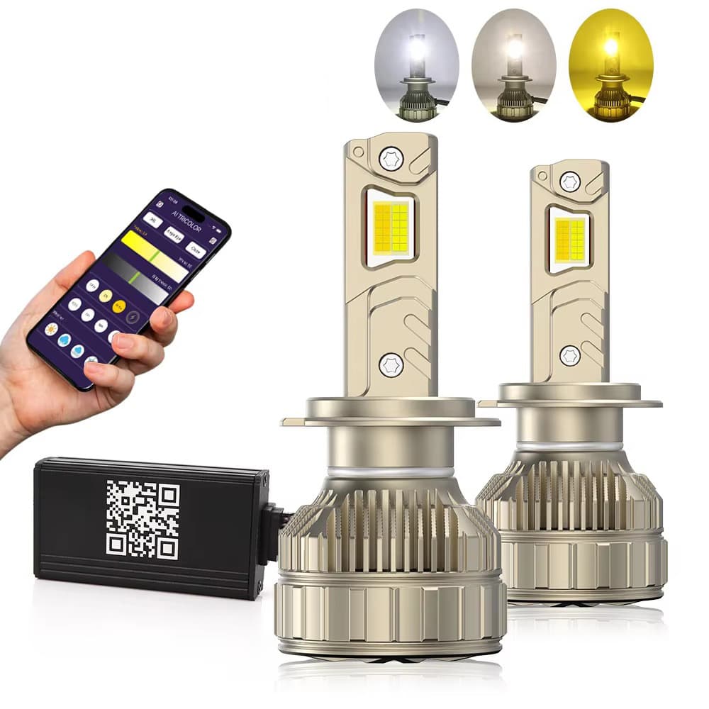 S8 Smart LED Car Headlight Tri-Color High Power Auto Lamp H7 Smart Decoding Dual Copper Tube LED Car Light