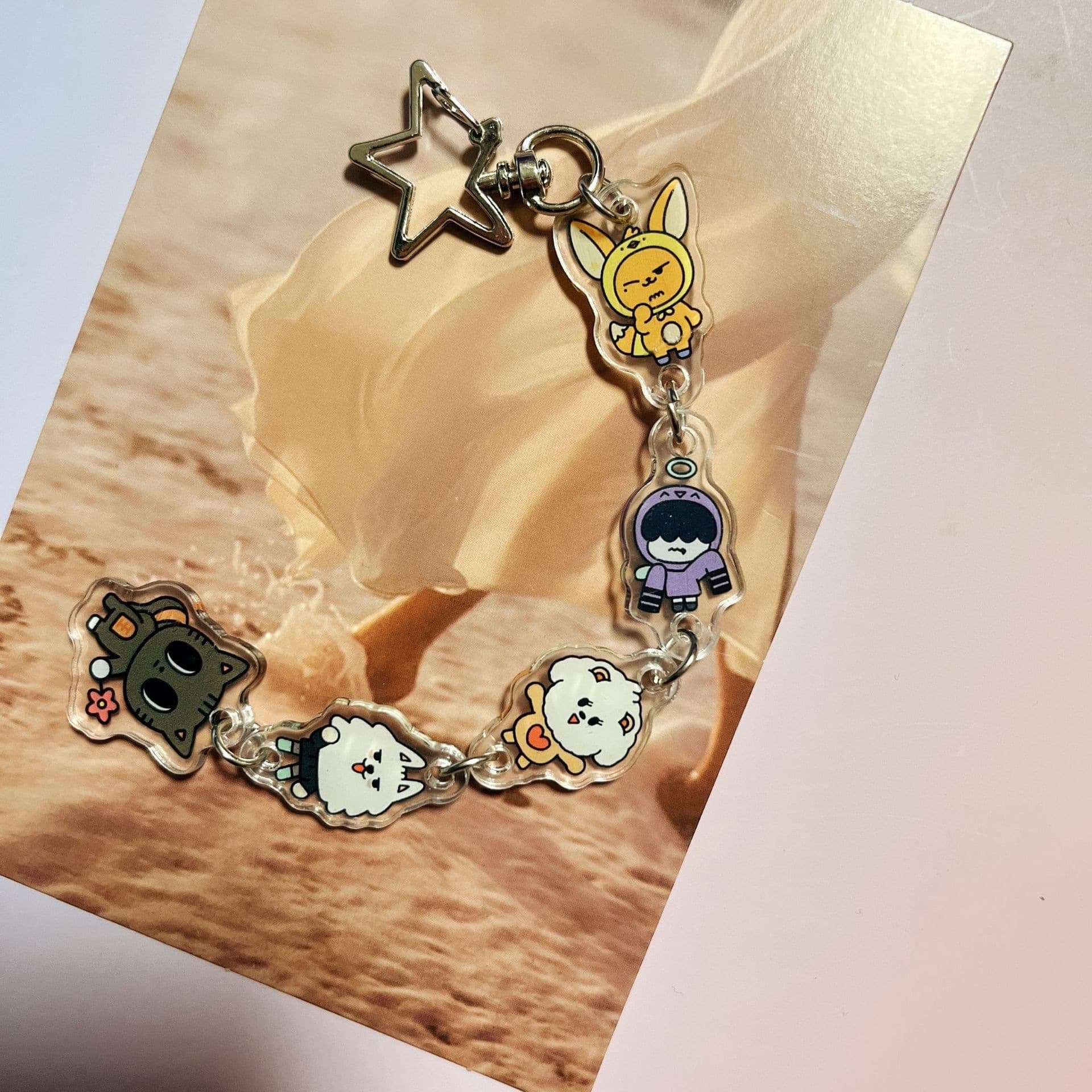Cute Double-Sided Cartoon Acrylic Keychain with a String of Charms