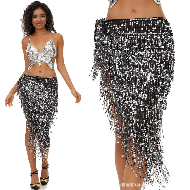 New belly dance waist chain wrap skirt with tassel waist belt curtain oriental dance costume waist skirt waist scarf hip wrap triangular scarf