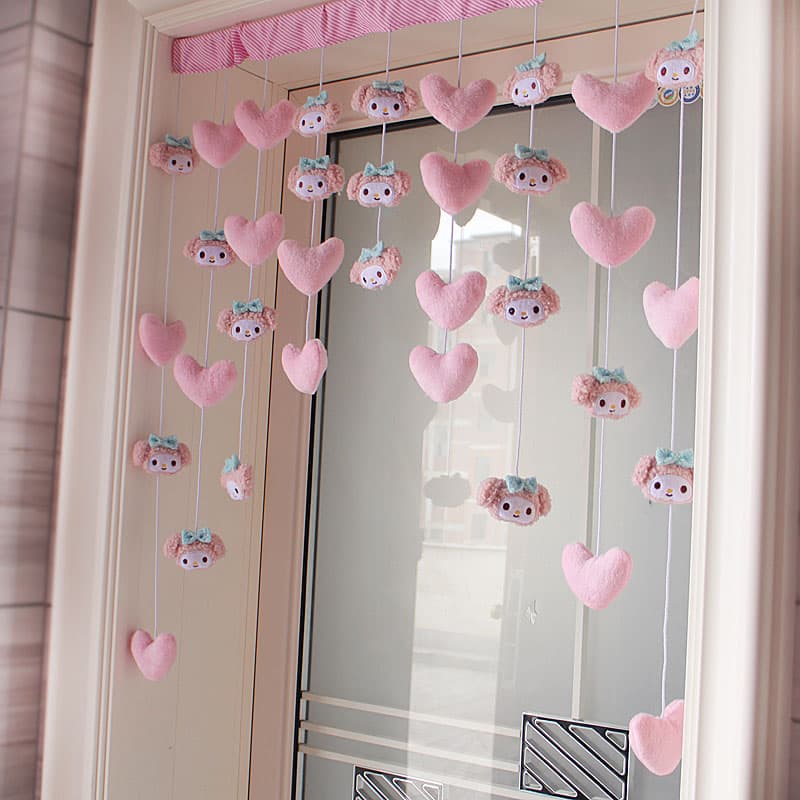 Melody Pink Heart Door Curtain, High Appearance Princess Heart Door Curtain Decorative Hanging Curtain, No-Drill Partition Curtain for Women