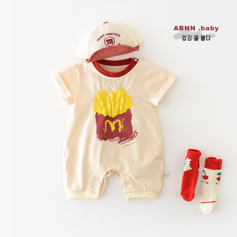 2026 Summer New Korean Style Kids Cartoon Graffiti Romper Newborn Short Sleeve French Fries Onesie 52035