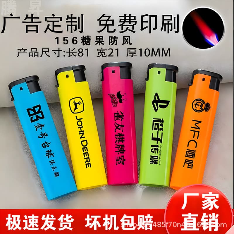 Custom printing logo engraving design for cheap advertising disposable durable open flame windproof blue flame lighters