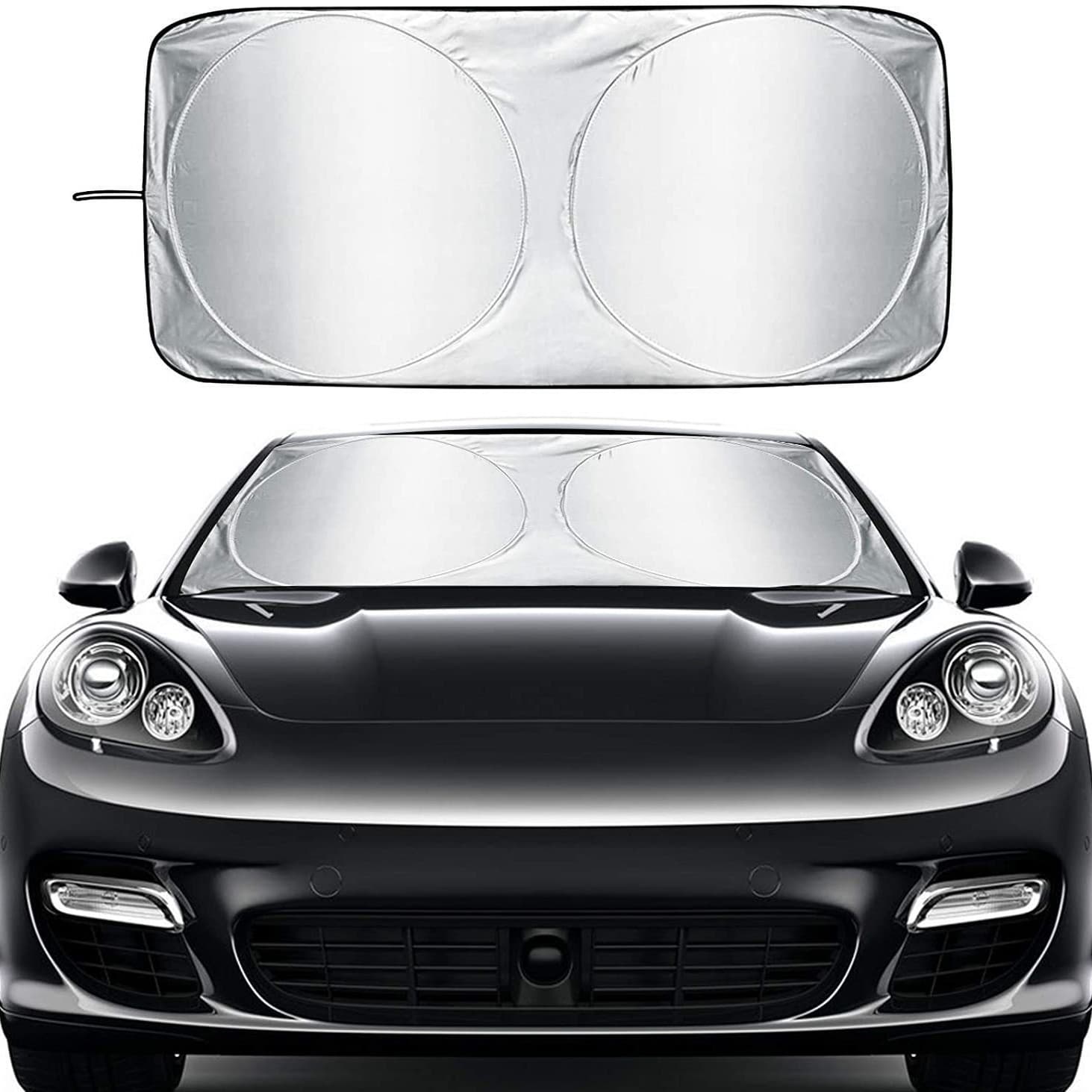 Car Summer Silver-Coated Double Ring Foldable Storage Sunscreen Car Windshield Cover Front Windshield Universal