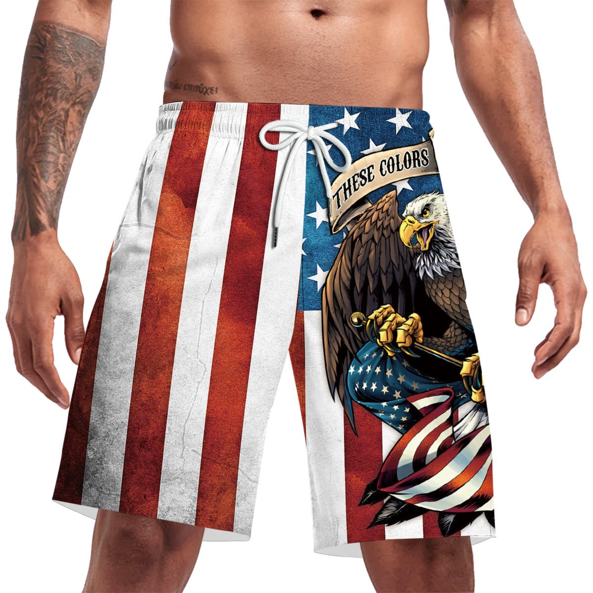 Cross-border European and American Men's 3D Printed Casual Pants Independence Day USA Flag Sports Beach Shorts Quick-Dry Loose Fit Summer