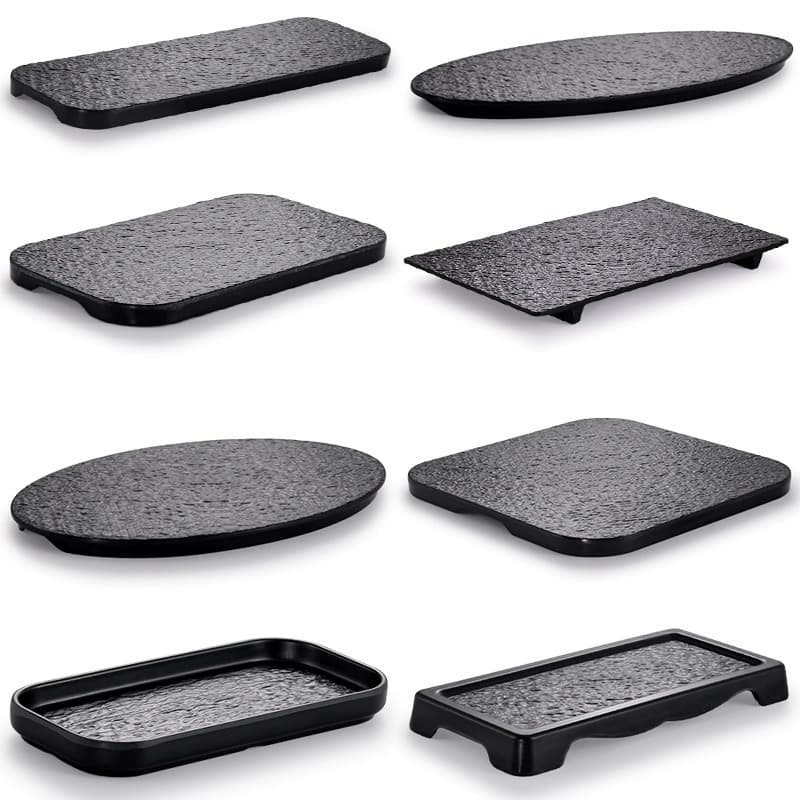 [New] Japanese-Style Yakitori Plate, Sashimi Plate, BBQ Plate, Sushi Plate, Commercial Black Stone Grain Melamine Tableware