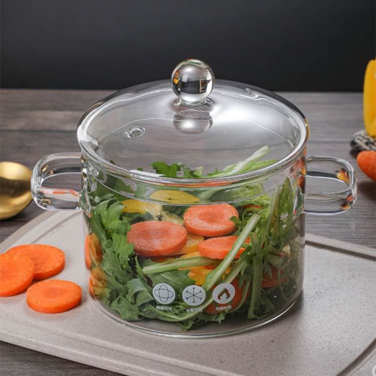 Borosilicate Glass Pot with Lid, Stew Pot, Instant Noodle Pot, Electric Ceramic Stove Heating, Large Capacity, Transparent Milk Pot, Double Ear Soup Pot