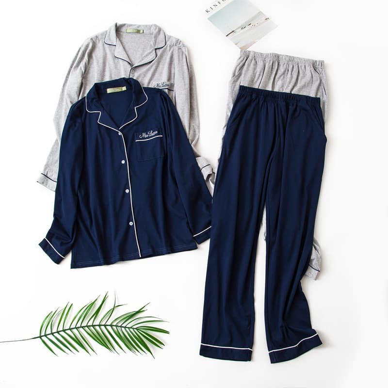 Pajamas Men Autumn Winter Long Sleeve Long Pants Homewear Set Loose Fit Homewear