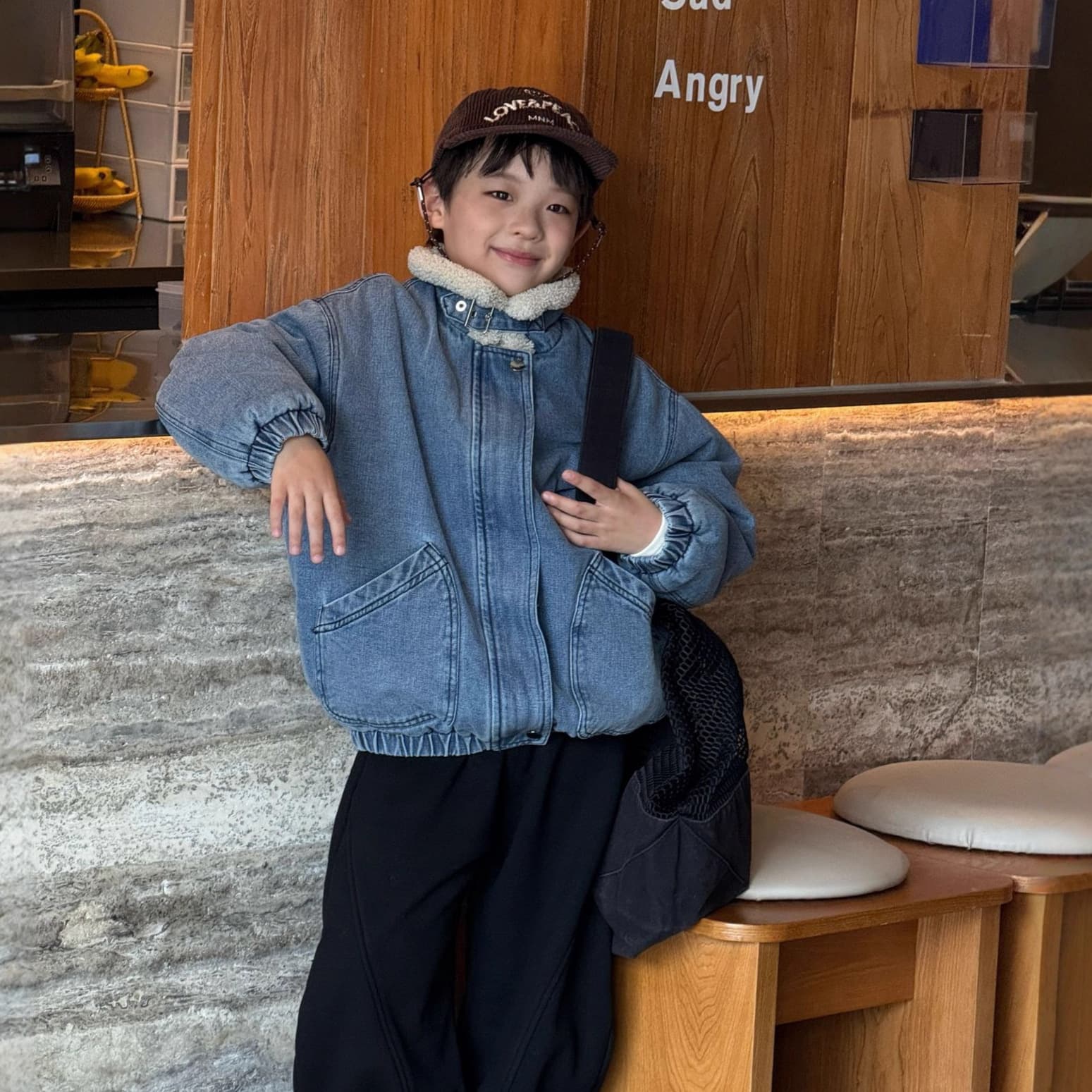 Lanyu 2025 Autumn/Winter New Korean Kids Mid-Younger Boys Thick Plush Lining Letter Embroidery Denim Jacket