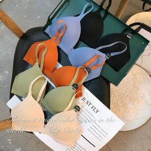 Summer Push-Up Ice Silk Korean-Style Wire-Free Bra Low-Cut Thin Molded Cup Seamed Bra