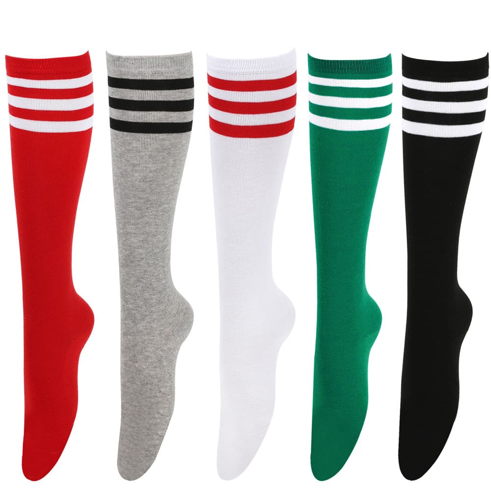 Cross-border summer style women's black cotton knee-high socks with three stripes, European and American style performance socks, calf socks, JK style.