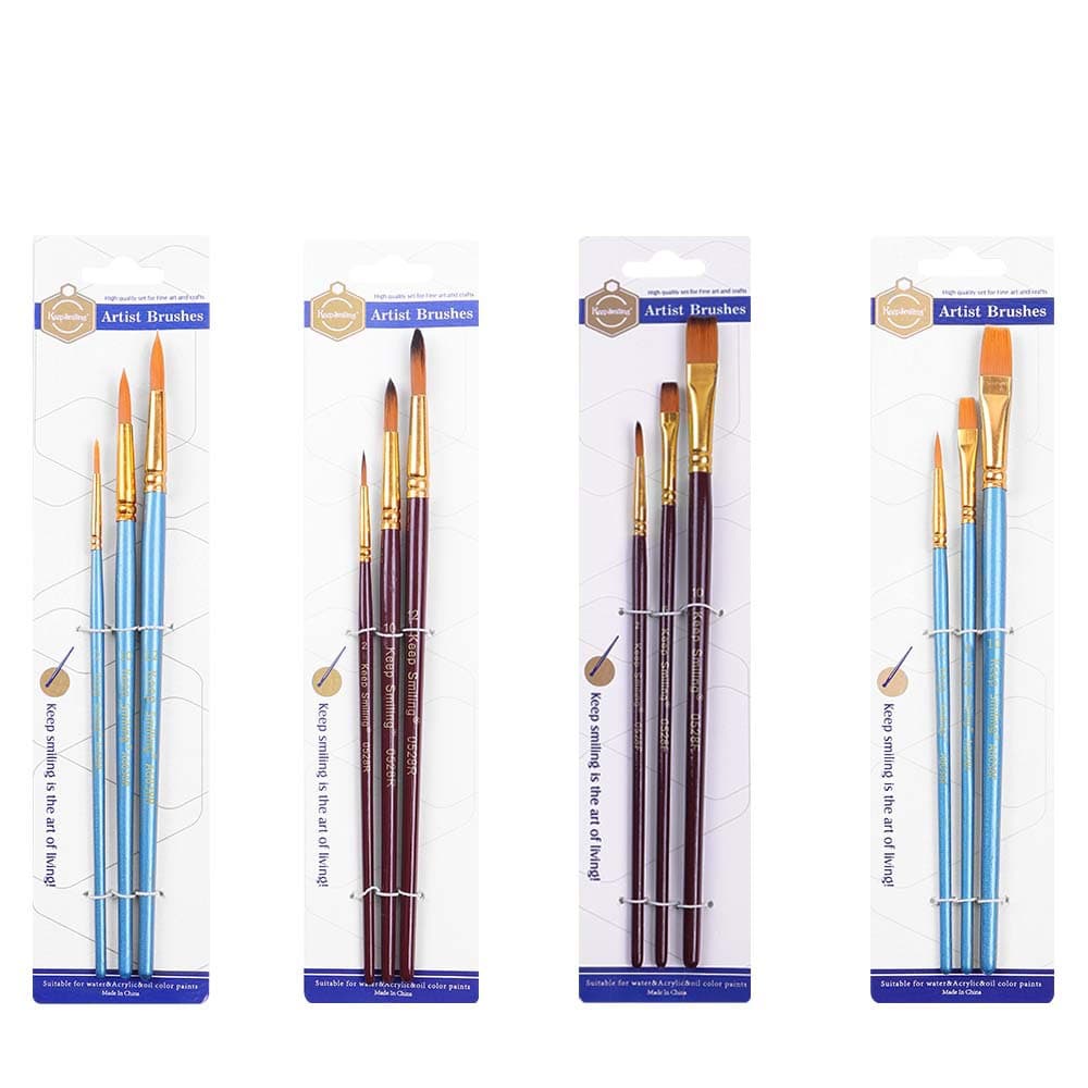 Plaster Figure DIY Painting Brush Set 3 Wooden Watercolor Acrylic Paint Brushes for Kids Wholesale
