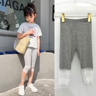 2022 Summer Kids Leggings Korean Style New Lace Modal Girls Leggings Kids 7/8 Pants Fashion
