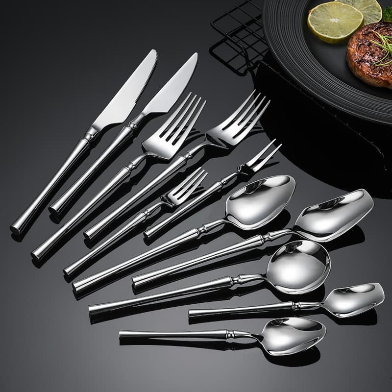 304 stainless steel tableware set for household eating spoons, steak knives and forks, stainless steel bamboo tableware, gift tableware