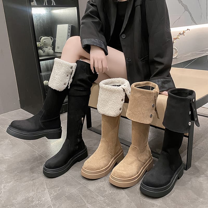 Over-the-knee boots, large boots, retro western boots, women's autumn and winter plus velvet high boots, snow boots, knight boots
