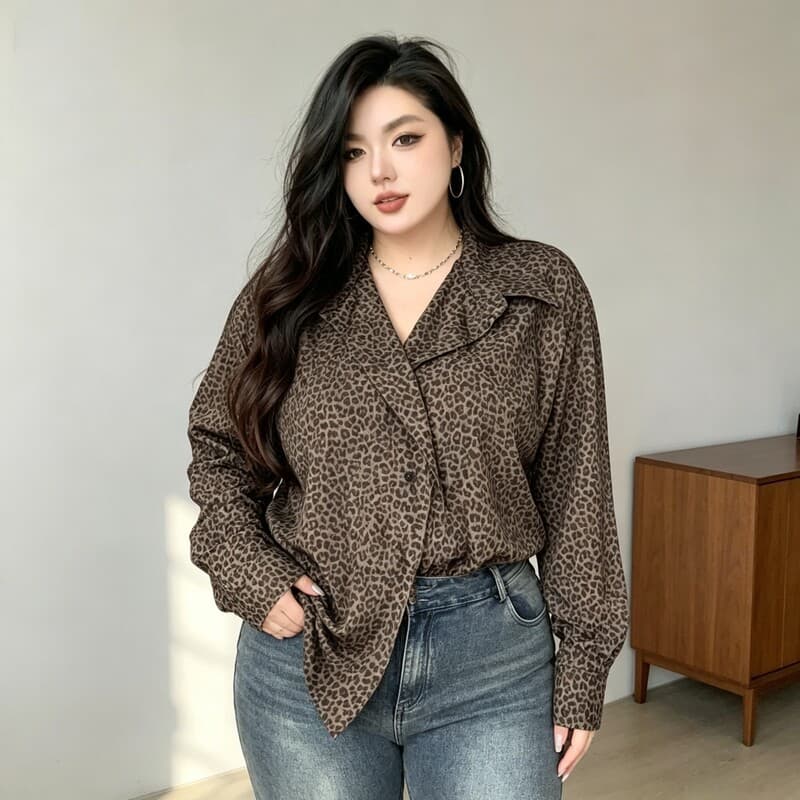 Simple Vintage Versatile Premium Blouse for Plus Size Women, Fashionable Casual V-Neck Ruffled Top with Unique Design