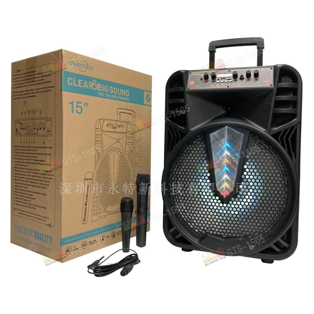 Kts Factory Wholesale Gts Series Gts-1505 Trolley Portable 15inch Dual Microphone Bluetooth Sound