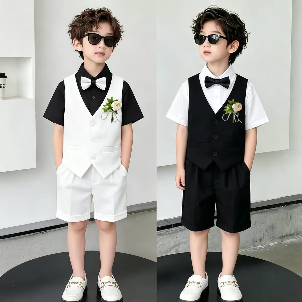 Boy's Suit Set Summer British Vest Baby Birthday Children's Formal Wear Flower Boy Host Piano Performance Costume