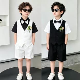 Boy's Suit Set Summer British Vest Baby Birthday Children's Formal Wear Flower Boy Host Piano Performance Costume
