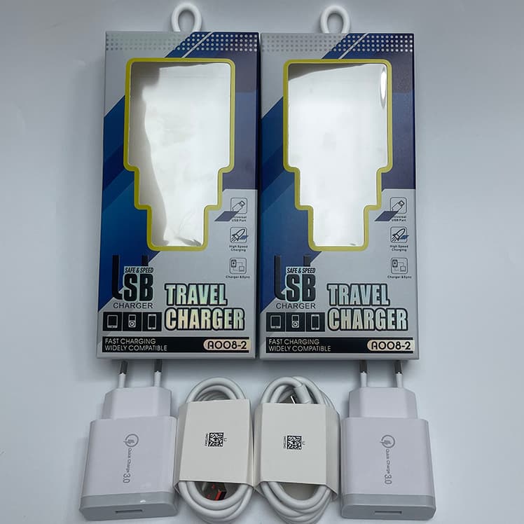 Phone Charger USB Universal Fast Charging Head 20W EU Plug Charger USB+QC3.0 Data Cable for Tablet
