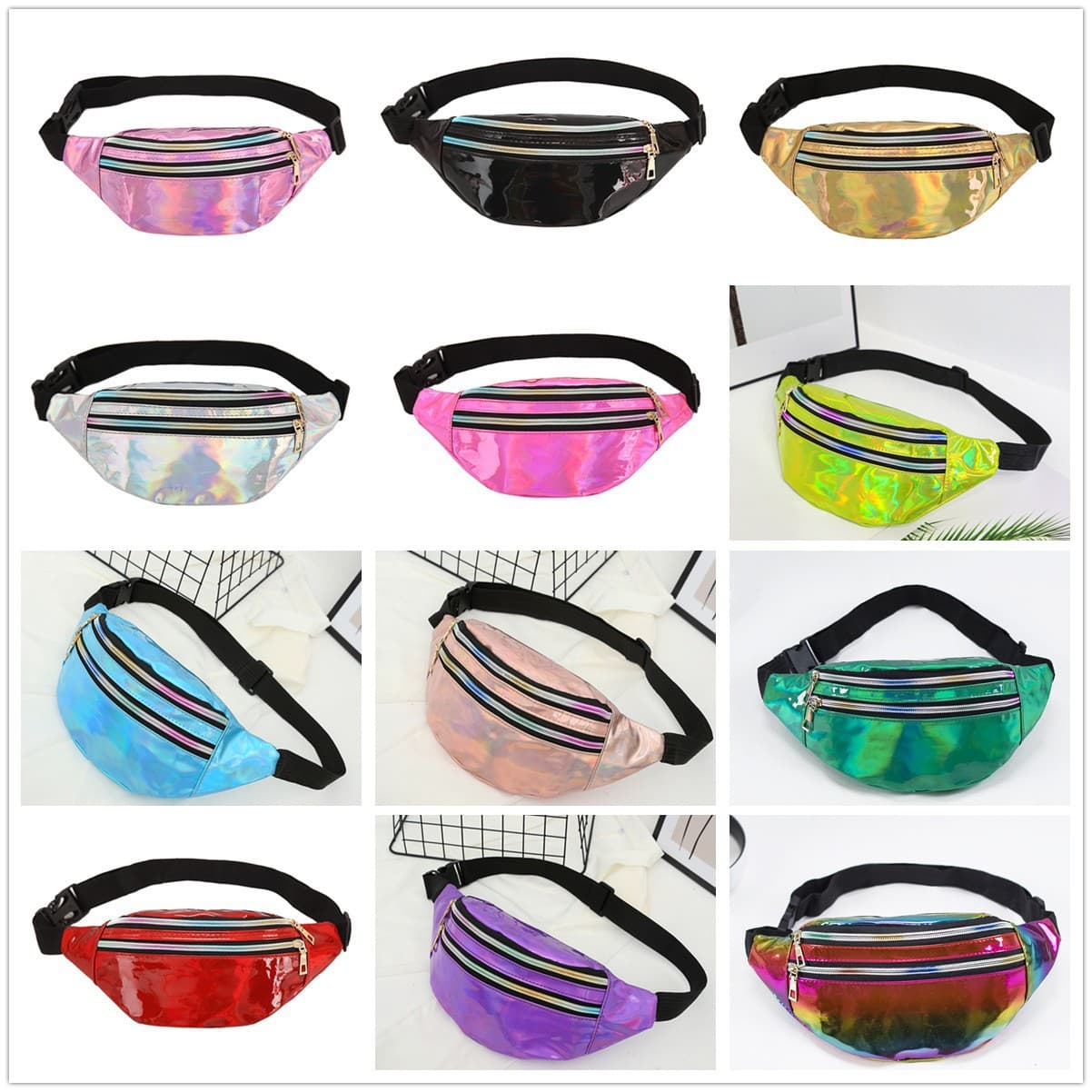 New running laser waist bag, women's crossbody chest bag, reflective outdoor beach bag, trendy men's personalized cash register bag.
