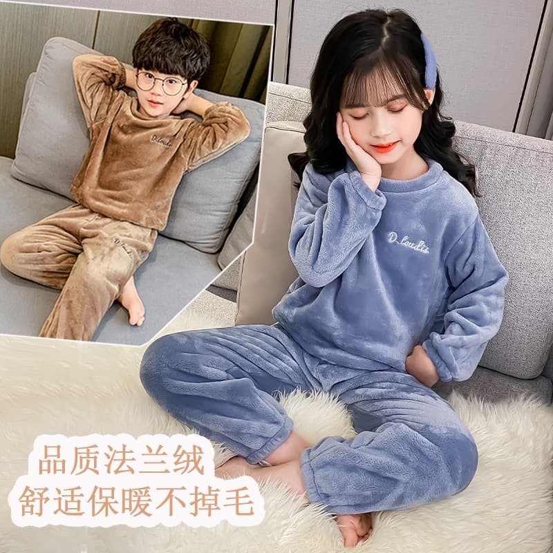 Children and adults flannel pajamas set coral velvet baby boys and girls autumn and winter parent-child home clothes