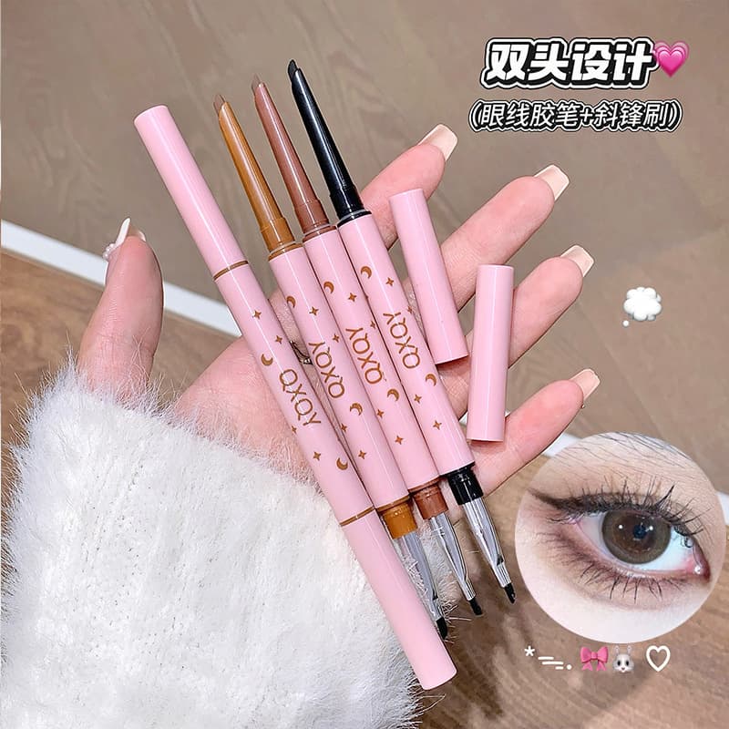 QXQY double-ended eyeliner gel pen two-in-one blade brush head machete eyebrow pencil lying silkworm eyeliner long-lasting makeup cross-border beauty makeup