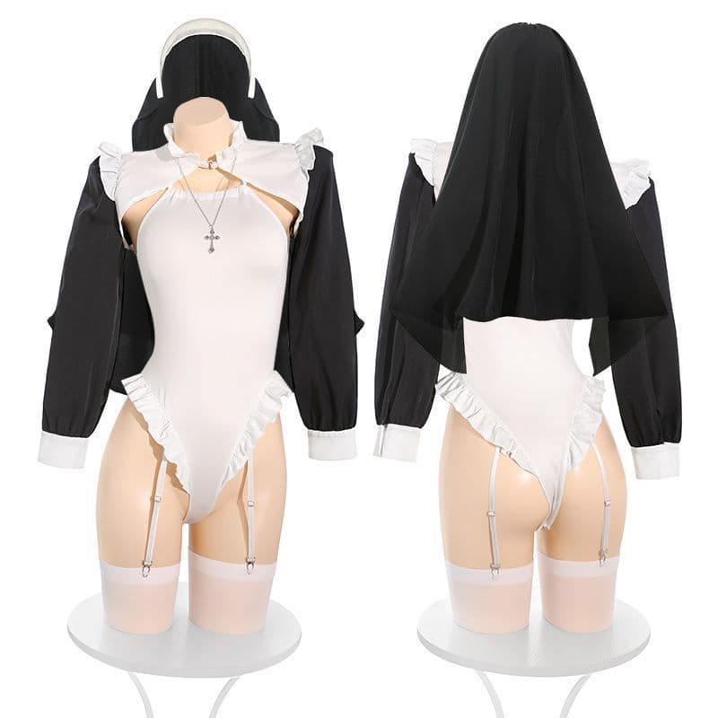 Cosplay Moon Nun Outfit Adult Sexy Uniform Clothing Open Crotch Underwear Temptation Wearable Outerwear Daily Wear