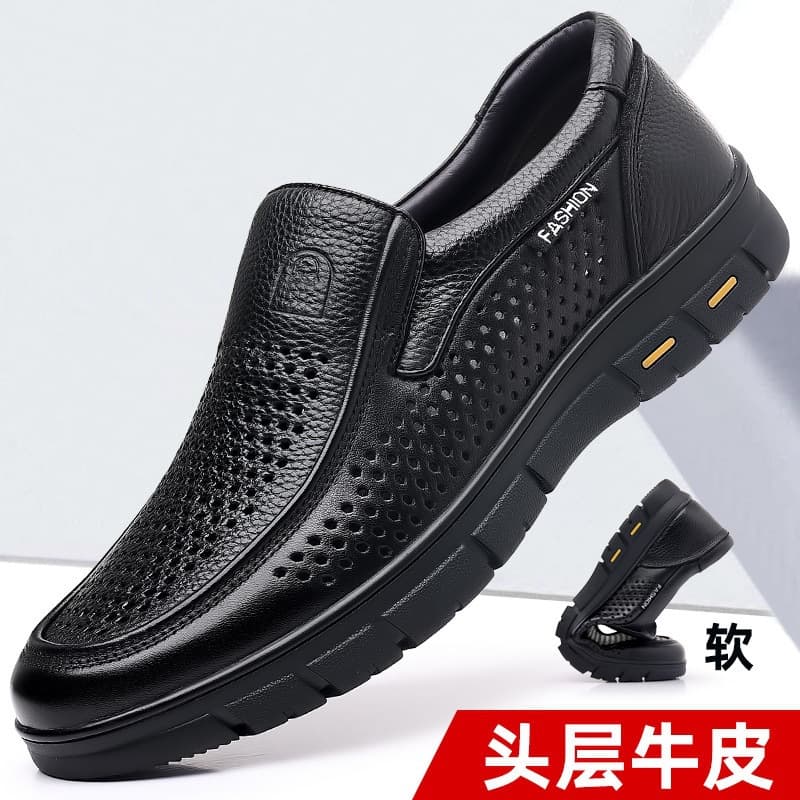 First-layer cowhide 2026 sandals and leather shoes for men, comfortable middle-aged and elderly men's shoes, genuine leather soft soles, breathable work dad shoes