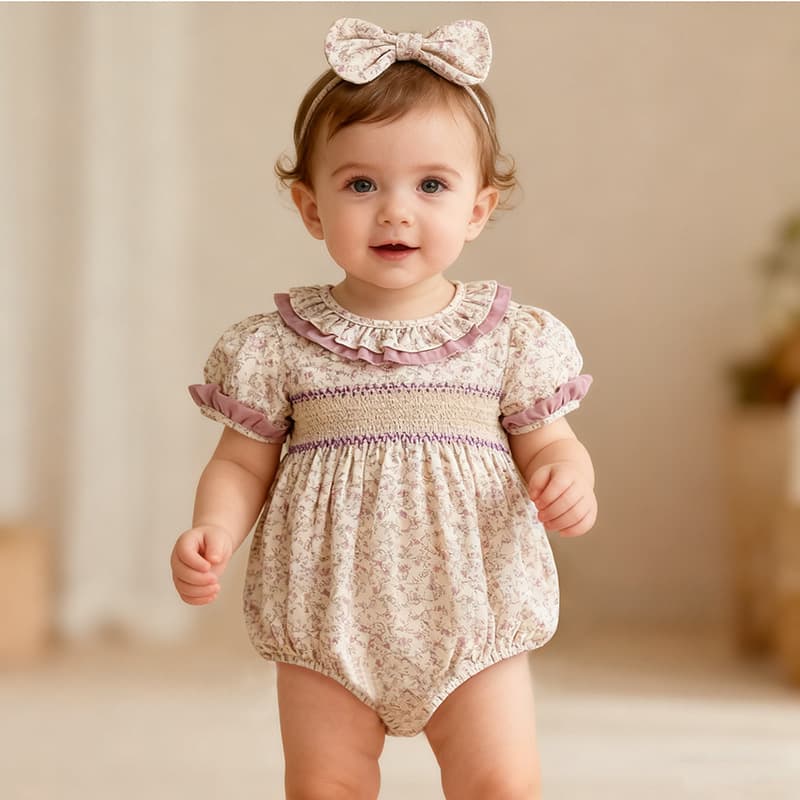 Summer Korean Cotton Triangle Bodysuit Floral Baby Crawling Suit Short Sleeve Baby Romper Outfit Children's Clothing