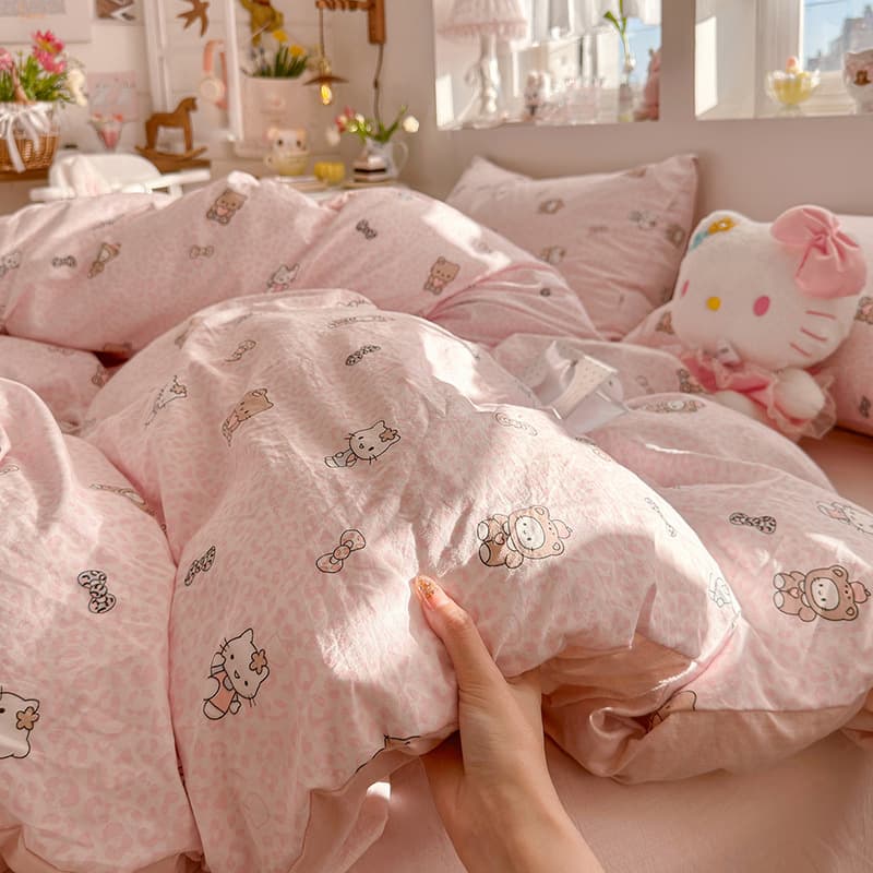 Class A Pure Cotton Four-Piece Set for Girls, Ins-Style Princess Design, Pre-Washed, Cloud-Like Cotton Fabric, Student Dormitory Three-Piece Set