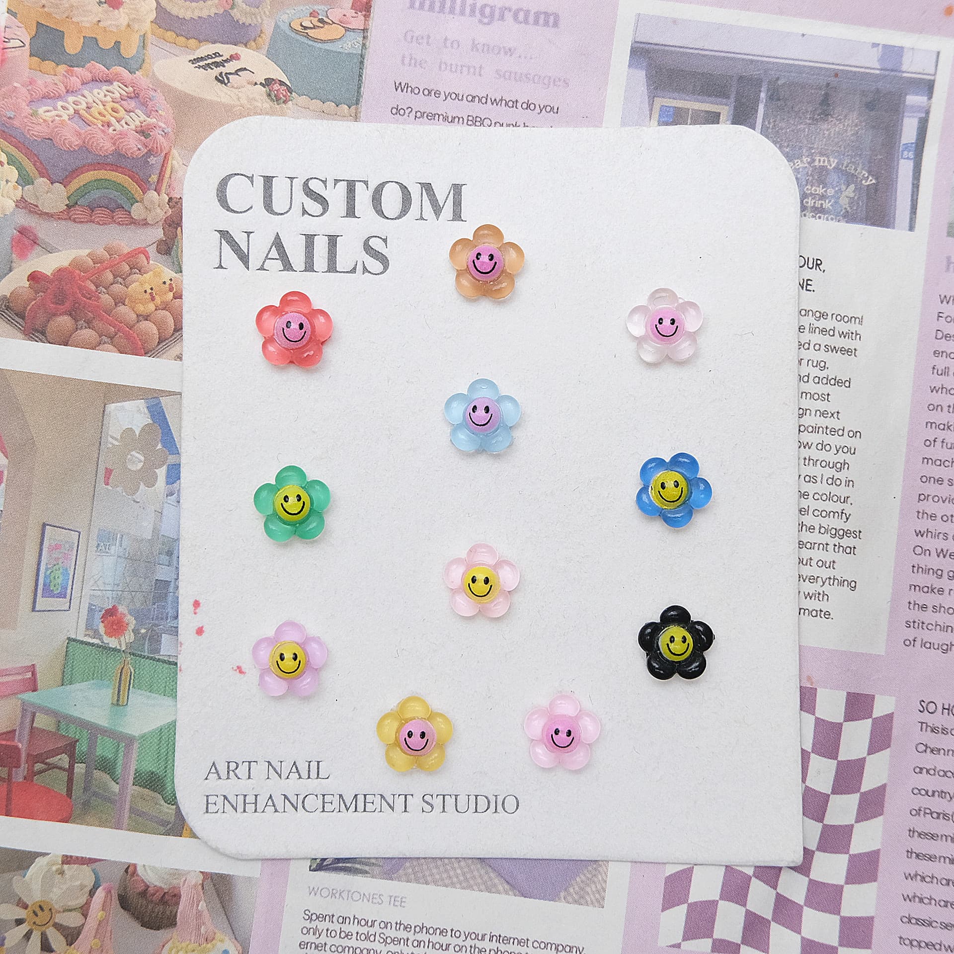 Sunflower smiley face nail art jewelry luminous exquisite cute style resin diy children's wear nail accessories wholesale