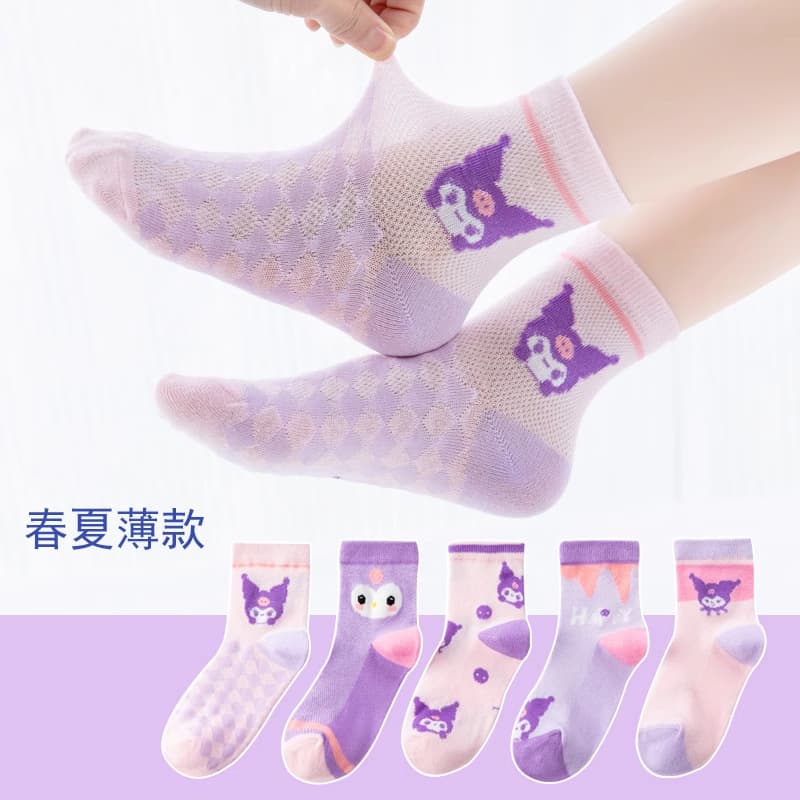 Girls Socks Ultra-Thin Mesh Socks Baby Breathable Short Socks Princess Kuromi