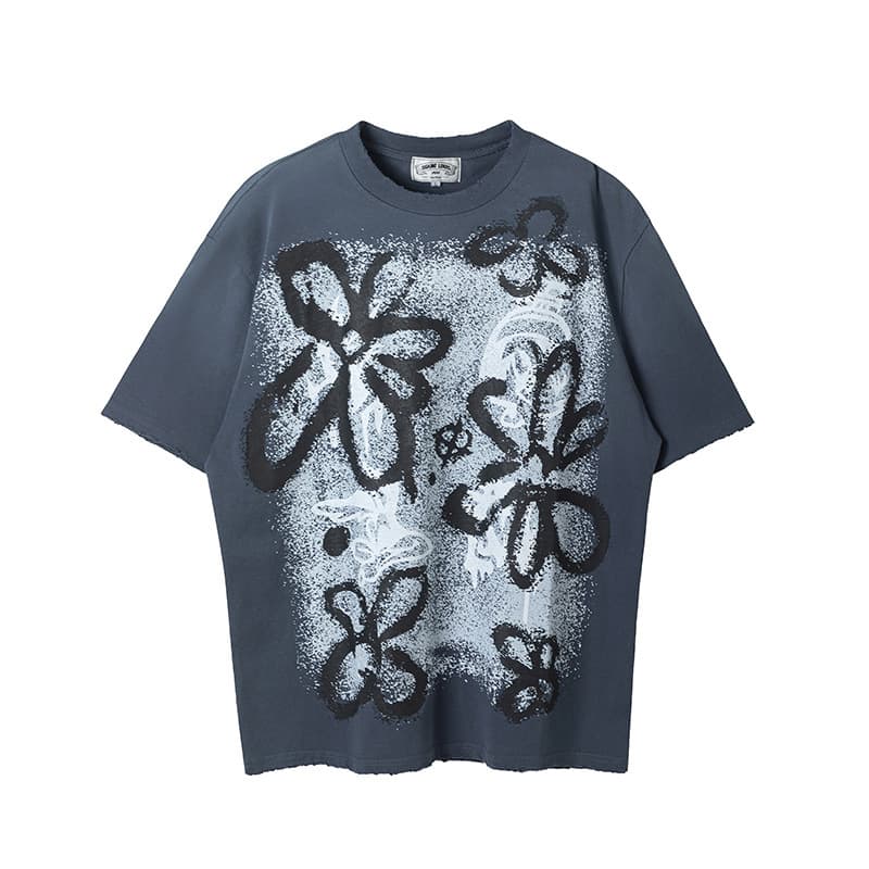 ssaint louis Floral Graffiti Washed Distressed T-Shirt Tee