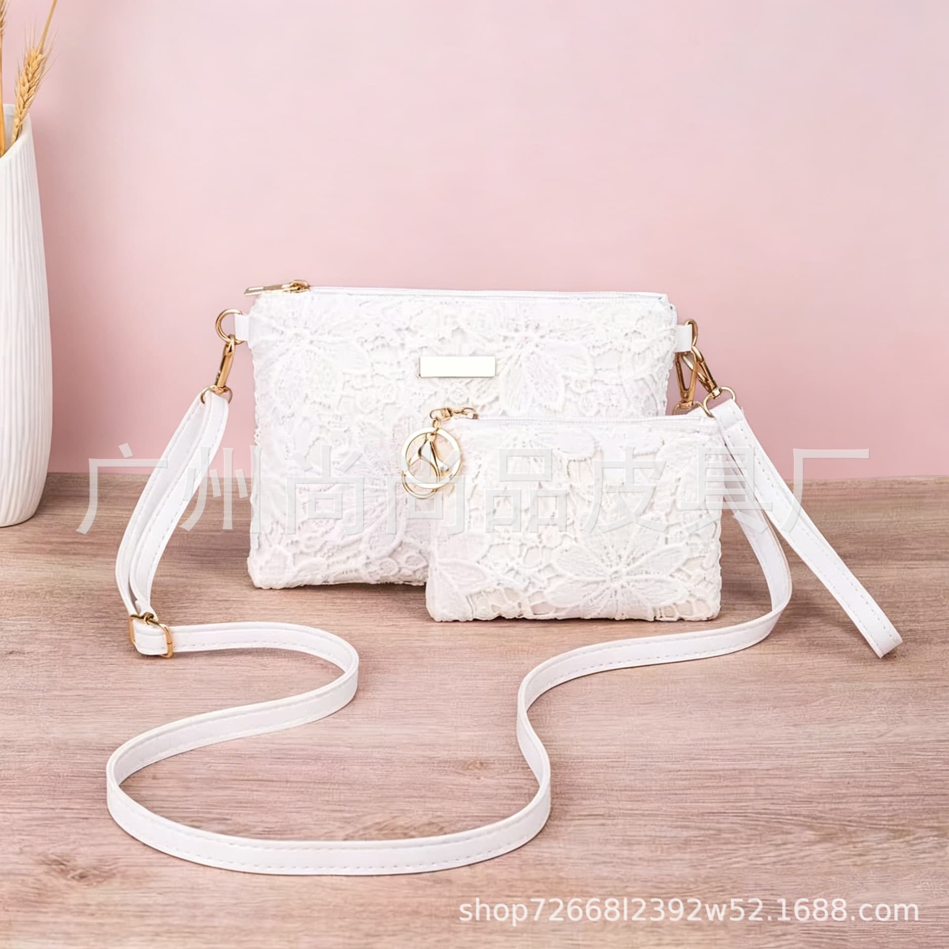 Lace Floral Cosmetic Bag Set of 2 Fashion Casual Portable Makeup Storage Bag Organizer Shoulder Bag Clutch
