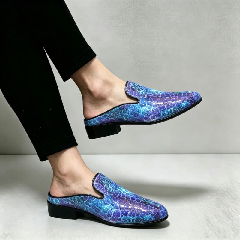 Men's Cross-Border Large Size Stripe Drop Heel Half-Slip Leather Shoes New Men's Mules Slip-On Leather Shoes