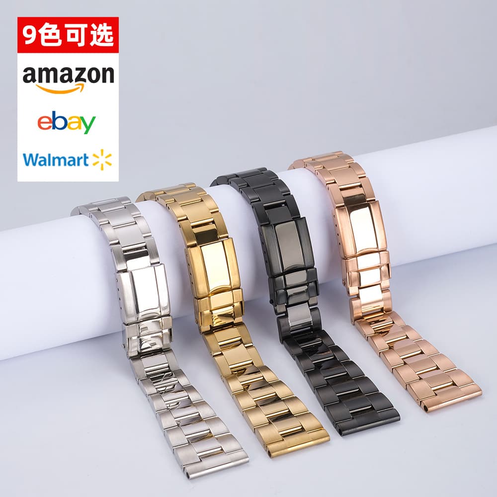 2026 New Cross-Border Apple Watch Band Compatible with Huawei Watch Stainless Steel Three-Link Diving Solid Strap Steel Band